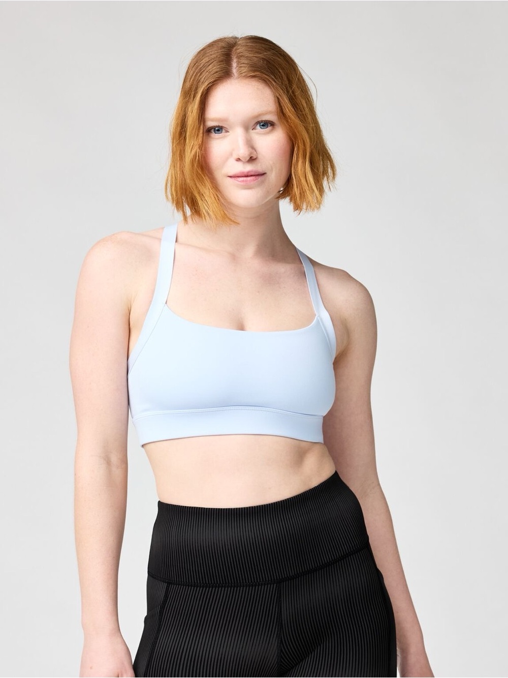 Brooks Light Blue Luxe Strappy Scoop Neck sports bra size Small NWT